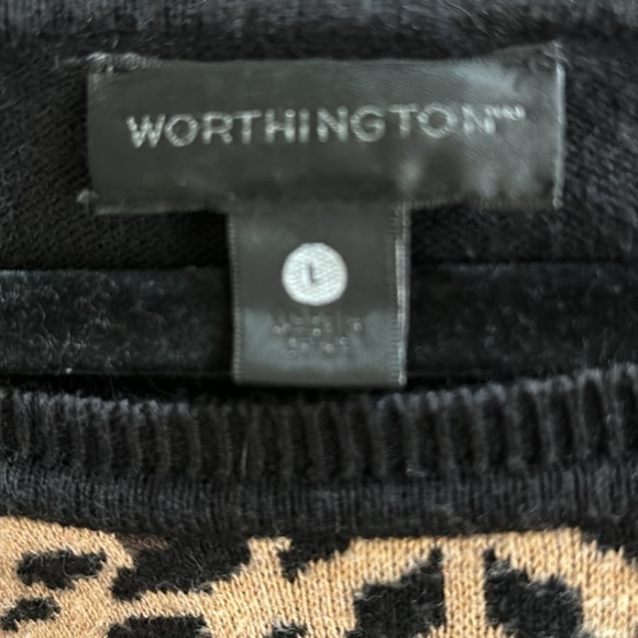 Worthington Black and Leopard Print Knit Short Sleeve Soft Sheath Dress Size L - Picture 9 of 9